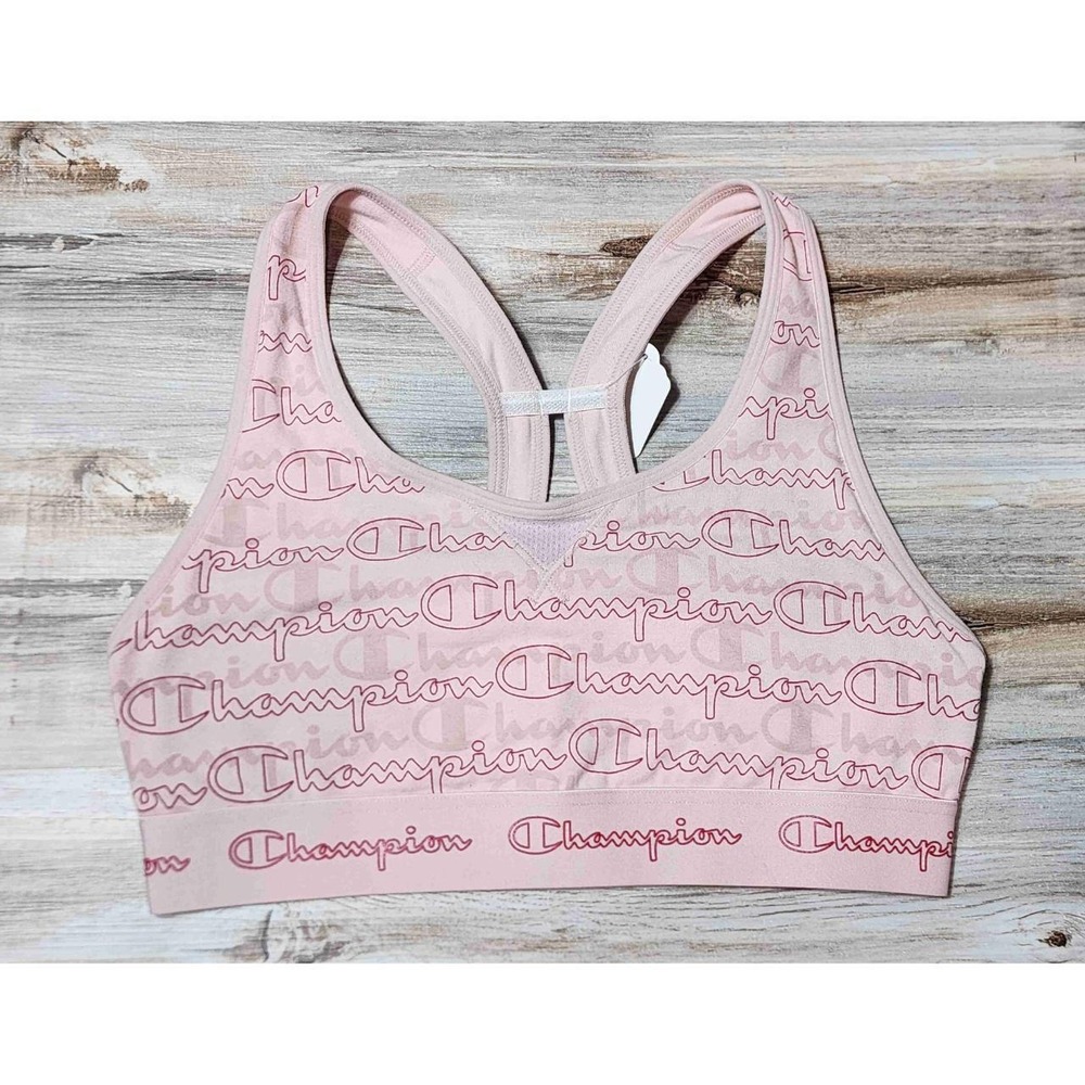 Champion Pink Script Logo Racerback Sports Bra Medium Athletic Activewear